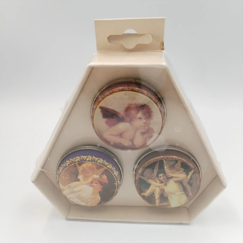 3 Pack Pill Metal Boxes Angels Querubim Victorian Style Plastic Tray In Each Box